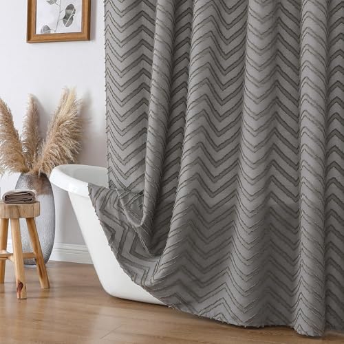 Grey Chevron Shower Curtain - 36x72 Inch Soft Fabric Privacy Curtain