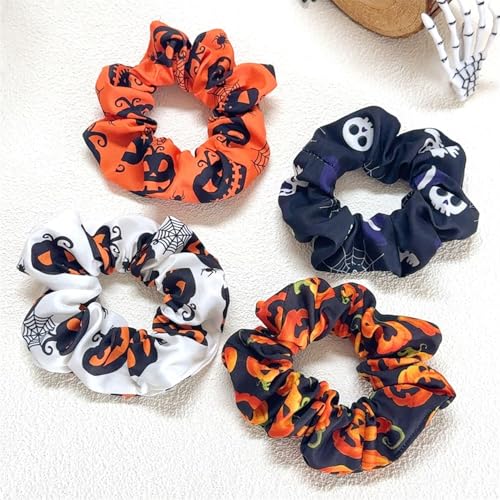 LYLYNB Halloween Hair Scrunchies 4Pcs Soft Elastic Pumpkin Hair Ties