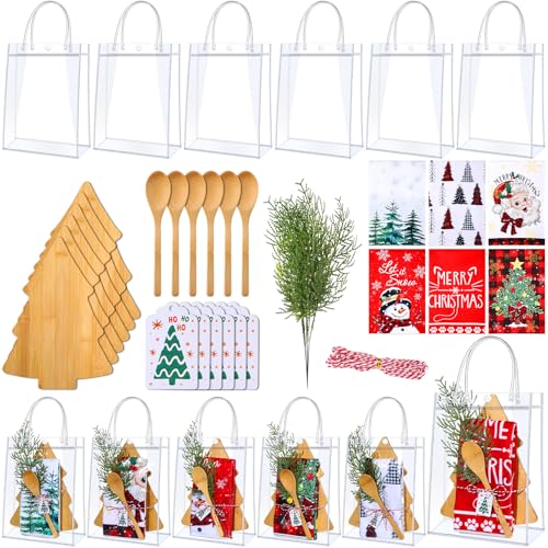 Christmas Tree Bamboo Cutting Board Set - 6 Piece Holiday Kitchen Gift