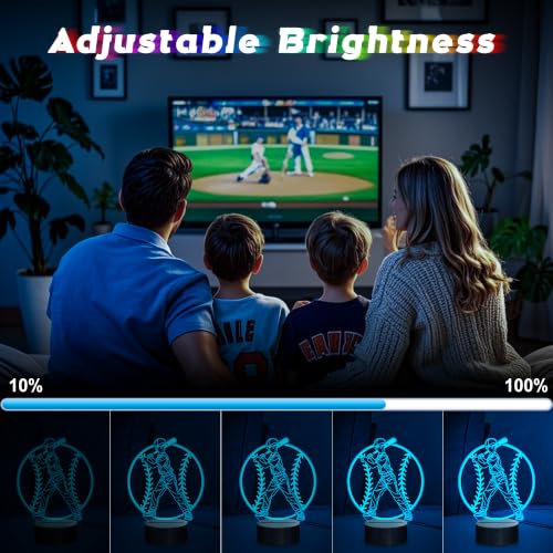 Baseball Boy Night Light - 3D LED Illusion Lamp with 16 Colors & Remote - Boy Player Variation