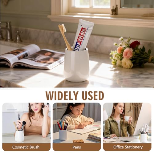 White Ceramic Toothbrush Holder - 1pc Sleek Bathroom Storage
