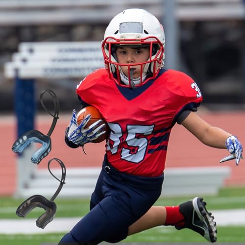 2-Pack Football Mouthguard with Straps and Case, Youth Sports Mouth Guard for Rugby, Hockey, Boxing, MMA, Basketball, Size S