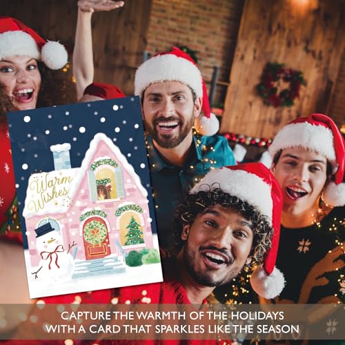 Gooji Vintage Pink House Christmas Card with Envelopes