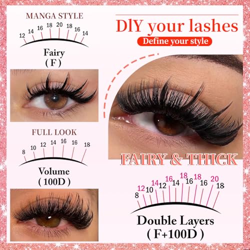 NovaBeryl Manga Lash Clusters Kit – 280PCS DIY Spiky Anime Eyelash Extensions with Bond, Seal & Tweezers