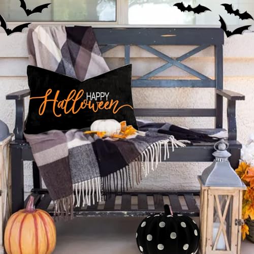 RABUSOFA Halloween Lumbar Pillow Cover, 12x20 Inch Black Decorative Case