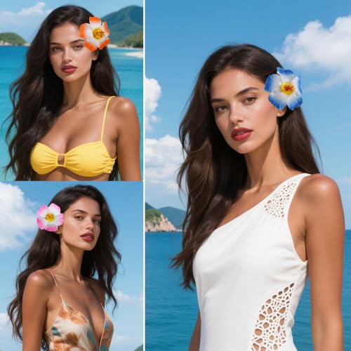 6 Pcs Hawaiian Flower Hair Clips 3.5 Inch Tropical Plumeria Barrettes