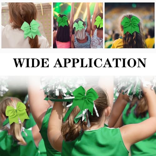 Large Green Cheering Hair Bows 8 Inch with Elastic Hair Ties (4 Pack)