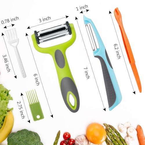 Senbowe Green Julienne Peeler - 3-in-1 Vegetable & Fruit Peeler