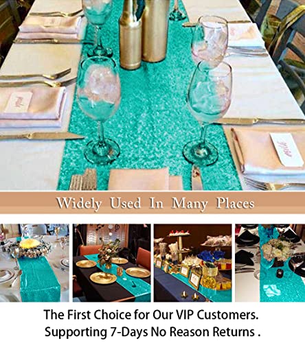 Teal Sequin Table Runner 12x72 Inches - Mint Green Glitter Fabric Overlay for Party & Wedding Decor - Variation: Teal