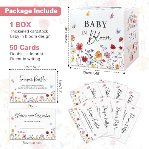 Baby Shower Diaper Raffle Box with 50 Tickets Wildflower Design Gift Set