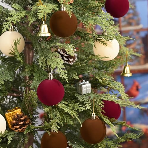 50 Pcs Velvet Christmas Ornaments Balls - Burgundy, Brown, Beige, 2.36 Inch - Holiday Decor