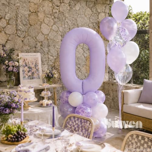 SUWEN 40 Inch Lavender Number 0 Balloon - Jumbo Foil Decor