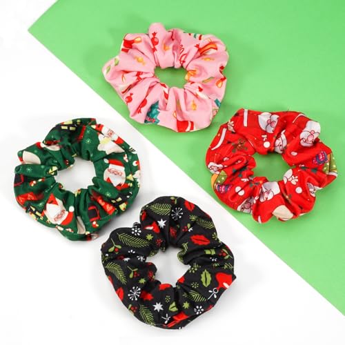 Bookay Christmas Hair Scrunchies 4-Pack Cute Festive Elastic Hair Ties