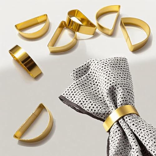 Gold Stainless Steel Napkin Rings Set of 4 - Semicircle Design