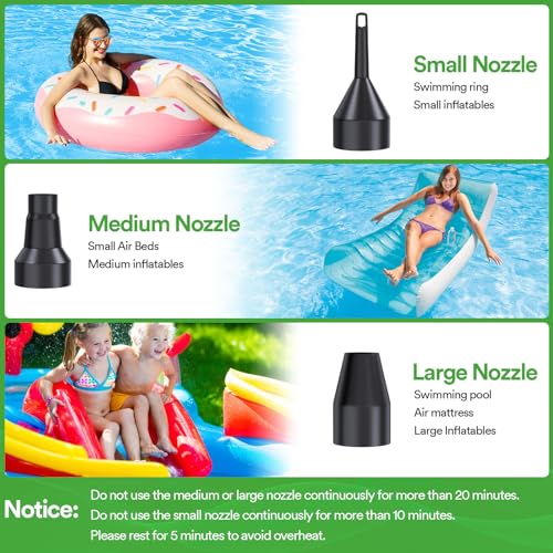 PULIDIKI Electric Air Pump for Inflatables - 3 Nozzles, Quick Inflation