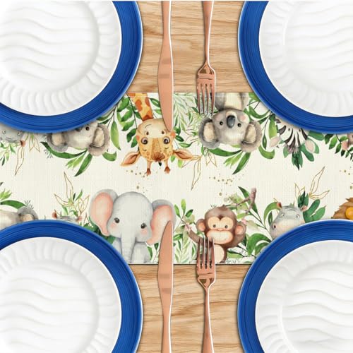 Elephant Giraffe Baby Shower Table Runner - Animal Seasonal Spring Decoration - 13x72 Inches