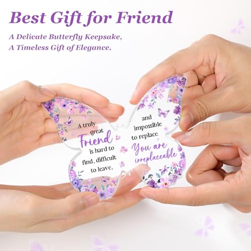 Glydein Friend Friendship Gifts for Women - Purple Butterfly Acrylic Desk Plaque