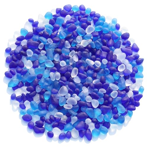 QYGL 0.55LB Blue Frosted Sea Glass Stones for Aquarium & Crafts