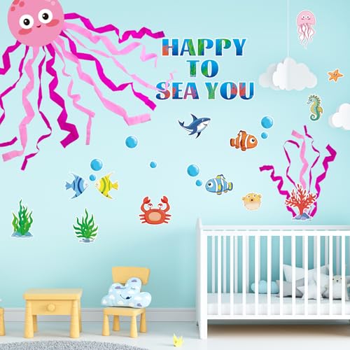 Ocean Themed Classroom Bulletin Board Decorations with Octopus & Fish