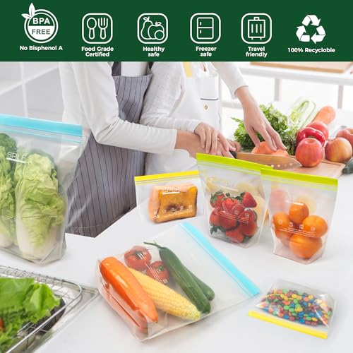 SPLF 8 Pack Reusable Gallon Freezer Bags - Leakproof Food Storage Bags