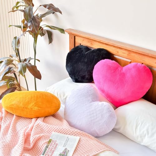 Hot Pink Heart Pillow - Mini 12.9" x 9.8" Faux Fur Decorative Cushion
