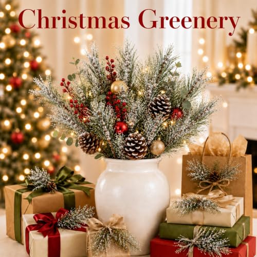 RAINFLOW Snowy Faux Pine Needle Picks - 10PCS Christmas Decor