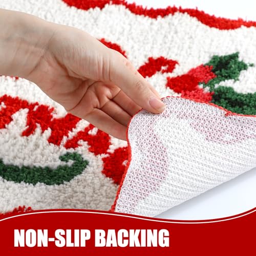 Dunzy Christmas Scalloped Bathroom Rug Bath Mat Beige - Merry Christmas Variation