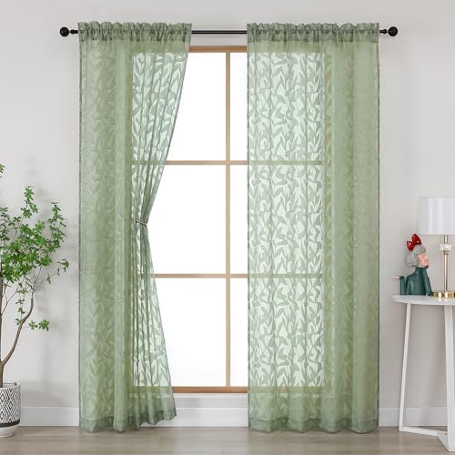 Gwine Sage Green Sheer Curtains, 84 Inch Length, 2 Panels Set