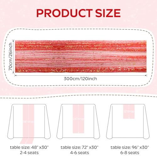 Artscope Lighted Red Gauze Table Runner - 28 x 120 Inches for Weddings & Holidays