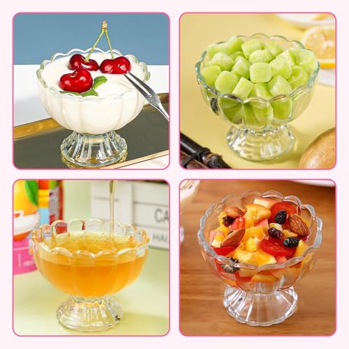 Nirvany 5oz Vintage Glass Dessert Bowls - Set of 2 Heavy Base Sundae Cups