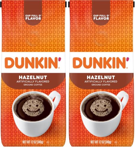 Dunkin' Hazelnut Ground Coffee, 12 Oz (Pack of 2) - Medium Roast