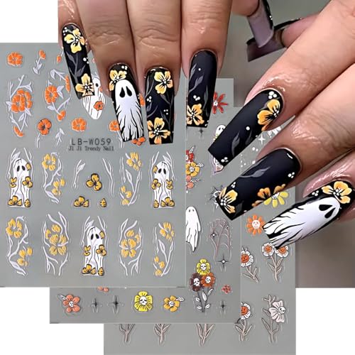 LYLYNB Halloween Nail Stickers - Ghost Skull Spider 5 Sheets