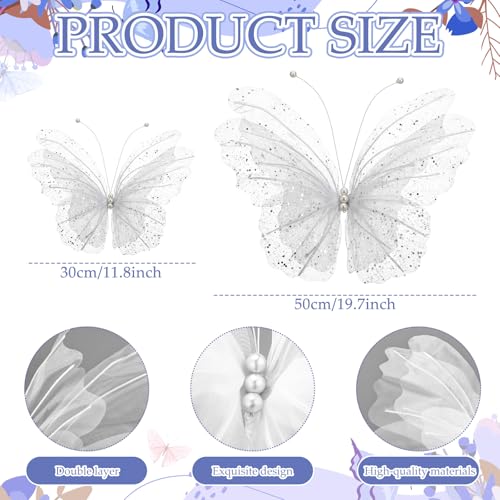 Glitter White Butterfly Christmas Decorations Set - 6 Large & Small Ornaments