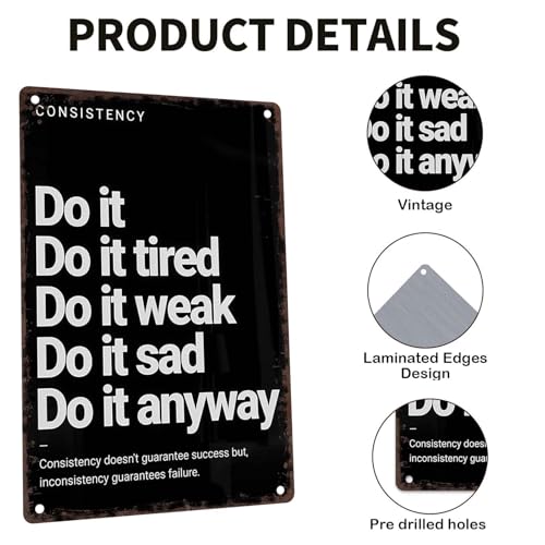 Do It Anyway Vintage Metal Sign | Motivational Wall Art for Gym & Office, 12x8 Inch