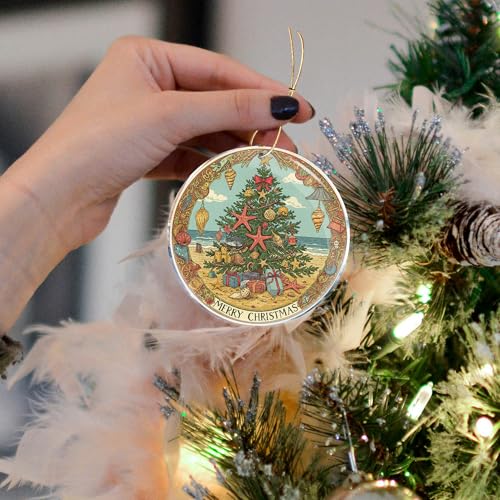Beach Creatures Merry Christmas Tree Acrylic Ornament 3.6 in Funny Gift