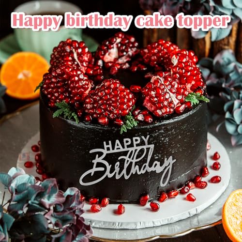Silver 6Pcs Acrylic Happy Birthday Cake Toppers Set