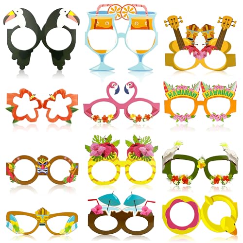 12 PCS Hawaiian Theme Paper Eyeglasses - Luau Party Props