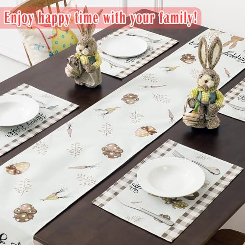 Easter Table Runner Set with 4 Placemats & 4 Gift Bags, Bunny & Carrot Linens