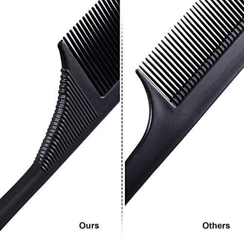 Leinuosen 9 Inch Carbon Fiber Rat Tail Comb 2 Pack Heat Resistant Fine Tooth