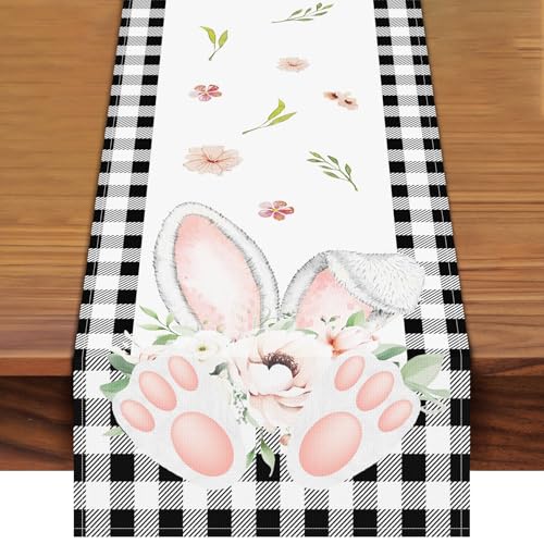 Easter Bunny Ears Table Runner 72x13 Inch - Buffalo Check Design