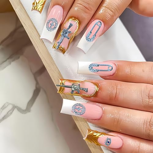 GAWRJ 60-Piece Metal Alloy Nail Charms with Rhinestone Details