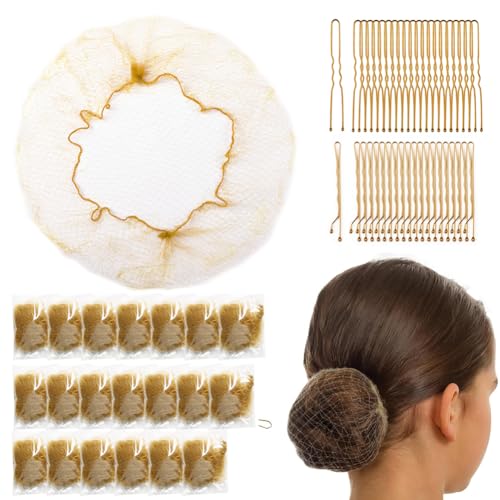 Blonde Ballet Bun Hair Nets Kit with Pins and Bands - 85Pcs