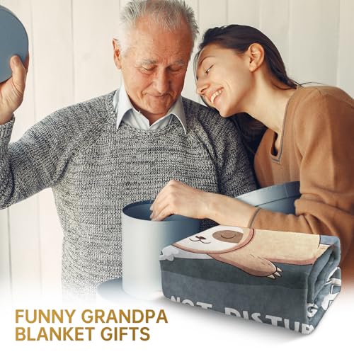 Grandpa Charging Sloth Blanket 60x80 Grey - Funny Gift for Grandpa