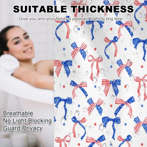 Patriotic Bow Shower Curtain - 4th of July Waterproof Fabric, 72x72
