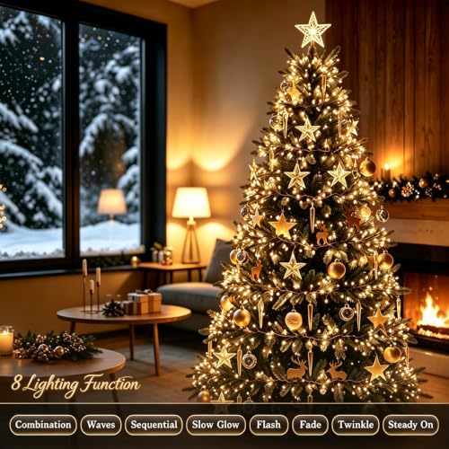 Fairy Lights Plug in 40FT 500 Warm White LEDs Cluster Lights - Gold Wire, 8 Modes