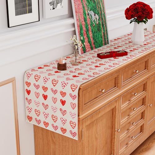 Valentines Table Runner Red Pink Love Hearts 13x60 Inch