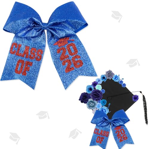 Class of 2026 Blue Glitter Graduation Cap Bow Decoration