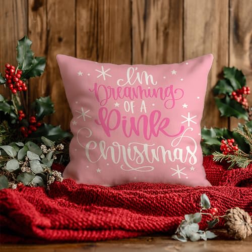 Pink Christmas Pillow Covers 18x18 Double-Sided Decorative Throw Pillowcase for Holiday & Winter Home Decor