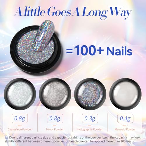 Born Pretty Pearl Chrome Nail Powder Set - 4 Boxes Holographic Glitter Pigment