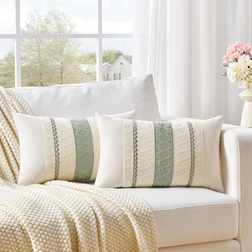 Sage Green Boho Lumbar Pillow Cover - 12x20 Inch Decorative Case